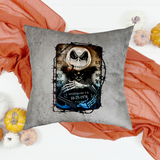 Halloween Pillow/ Jack Skellington Nightmare Before Christmas Jailhouse Mugshot Faux Leather Square Pillow Zippered Cover