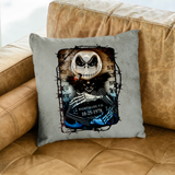 Halloween Pillow/ Jack Skellington Nightmare Before Christmas Jailhouse Mugshot Faux Leather Square Pillow Zippered Cover