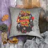 Halloween Pillow/ Horror Movie It’s The Most Wonderful Time Of The Year Grunge Gothic Vintage Faux Leather Square Pillow Zippered Cover