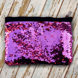 Custom Sequin Cosmetic Bag/ Mermaid Zipper Pouch Gift/ Personalized Unicorn With Purple Flowers Reversible Flip Sequin Makeup Case