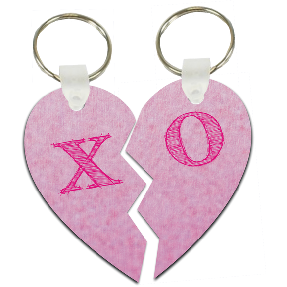 Hugs And Kisses X O Pink Lover’s Split Heart Aluminum Key Tag/ Keychain/ Key Charm