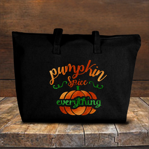 Pumpkin Spice Autumn Tote Bag/ Fall Pumpkin Canvas Tote/ Metallic Orange And Green Rustic Fall Colors Book Bag