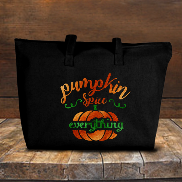 Pumpkin Spice Autumn Tote Bag/ Fall Pumpkin Canvas Tote/ Metallic Orange And Green Rustic Fall Colors Book Bag