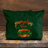 Pumpkin Spice Autumn Tote Bag/ Fall Pumpkin Canvas Tote/ Metallic Orange And Green Rustic Fall Colors Book Bag