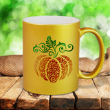 Pumpkin Filigree Coffee Mug/ Fall Swirl Pumpkin Metallic Gold, Silver Or Pink Mug/ Thanksgiving Autumn Coffee Lover Gift