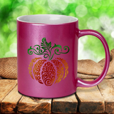 Pumpkin Filigree Coffee Mug/ Fall Swirl Pumpkin Metallic Gold, Silver Or Pink Mug/ Thanksgiving Autumn Coffee Lover Gift