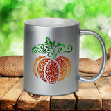 Pumpkin Filigree Coffee Mug/ Fall Swirl Pumpkin Metallic Gold, Silver Or Pink Mug/ Thanksgiving Autumn Coffee Lover Gift