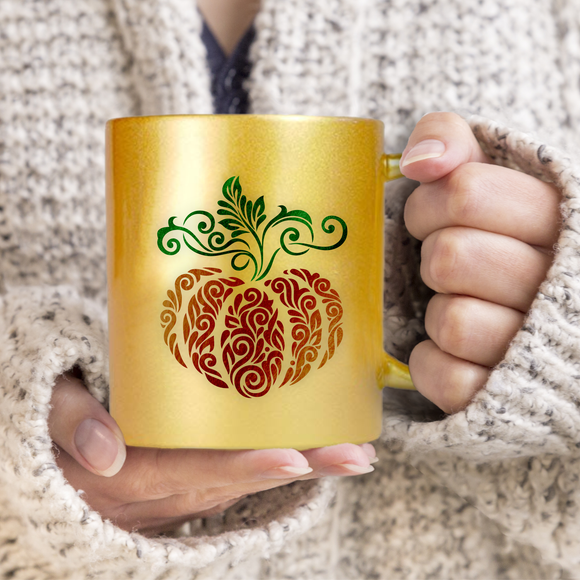 Pumpkin Filigree Coffee Mug/ Fall Swirl Pumpkin Metallic Gold, Silver Or Pink Mug/ Thanksgiving Autumn Coffee Lover Gift