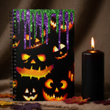 Halloween Journal/ Jack Olantern Pumpkin Faces With Green And Purple Glam Imaged Drips Notebook/ Diary Gift