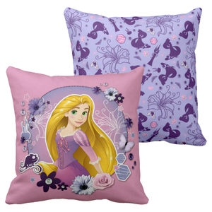 Disney Rapunzel Pillow/ Disney Tangled Rapunzel Room Décor/ Disney Princess Purple, Pink Floral Throw Pillow Gift/ Bedroom Decoration Pillow