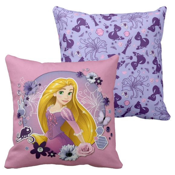 Disney Rapunzel Pillow/ Disney Tangled Rapunzel Room Décor/ Disney Princess Purple, Pink Floral Throw Pillow Gift/ Bedroom Decoration Pillow