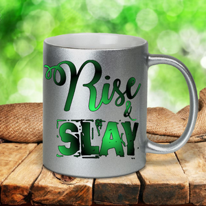 Slay Coffee Mug/ Rise And Slay Motivational Pearl Metallic Coffee Quote Mug/ Slay All Day Inspirational Coffee Lover Gift