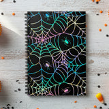 Halloween Journal/ Retro Neon Green, Pink And Blue Spiders And Webs Notebook/ Diary Gift
