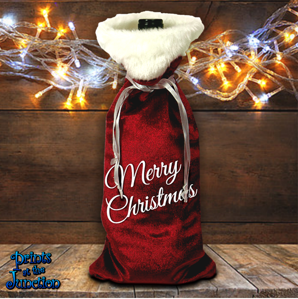 Santa Wine Bottle Gift Bag/ Santa Suit Christmas Bottle Bag/ Velvet Holiday Wine Tote Bag/ Stocking Stuffer Bag/ Merry Christmas Party Gift Bag