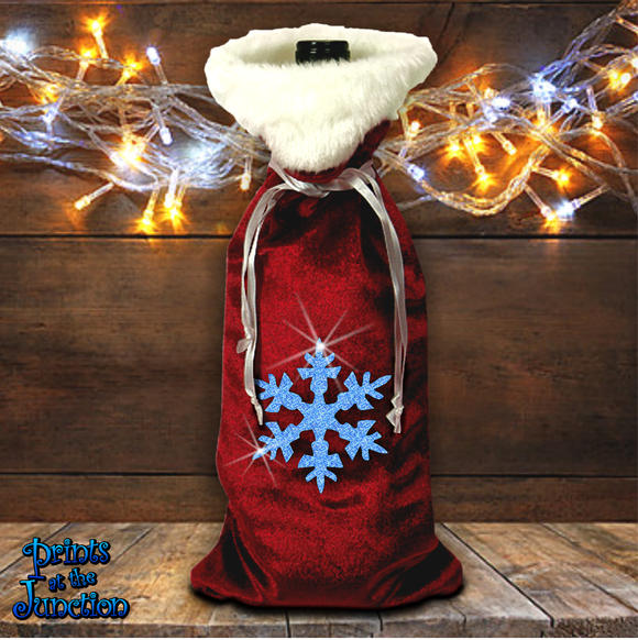 Santa Wine Bottle Gift Bag/ Santa Suit Christmas Bottle Bag/ Velvet Holiday Wine Tote Bag/ Stocking Stuffer Gift Bag/ Glitter Snowflake Gift Bag