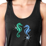 Tropical/ Nautical/ Beach/ Seahorse Tank Top/ Glitter Seahorses Women’s Tank/ Glitter Aqua Blue/ Sea Green Seahorses Nautical Shirt/ Seahorse Gift