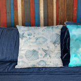 Nautical Throw Pillow/ Watercolor Seashells And Fish Striped Weathered Wood Beach Décor/ Coastal Beach Pillow Gift