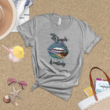 Tropical Beach Shirt/ The Beach Is Calling Dripping Lips Coastal Beach Scene T-Shirt