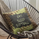 Softball Pillow/ Eat Sleep Softball Chalkboard Inspirational Quote Animal Print Bedroom Decor Gift