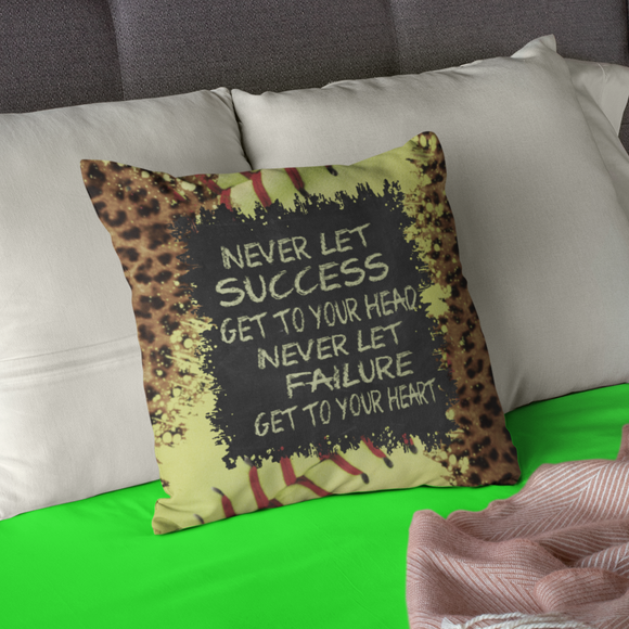 Softball Pillow/ Inspirational Motivational Quote Success Failure Animal Print Bedroom Decor Gift