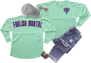 Disney Haunted Mansion Jersey/ Foolish Mortal Spirit Shirt/ Purple Holographic Foolish Mortal Disney Vacation Oversized Jersey