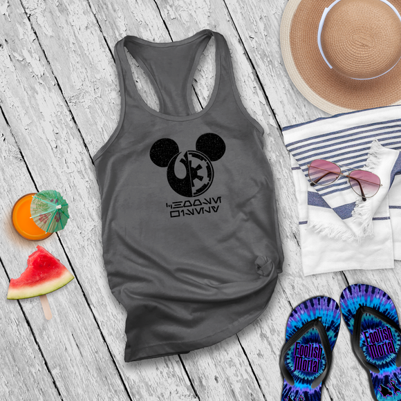 Disney Star Wars Mickey Mouse Tank/ Jedi Sith Glitter Choose Wisely In Aurebesh Language Vacation Top/ Galaxy’s Edge Vacation Shirt