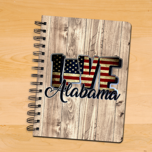 Flag Journal Gift/ Retro USA Flag Love Alabama State Red, White And Blue Travel Notebook/ Diary Gift