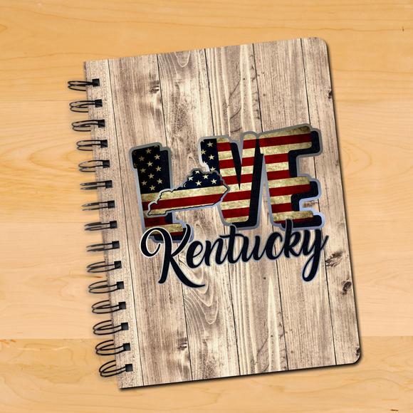 Flag Journal Gift/ Retro USA Flag Love Kentucky State Red, White And Blue Travel Notebook/ Diary Gift