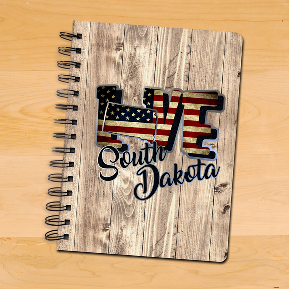Flag Journal Gift/ Retro USA Flag Love South Dakota State Red, White And Blue Travel Notebook/ Diary Gift
