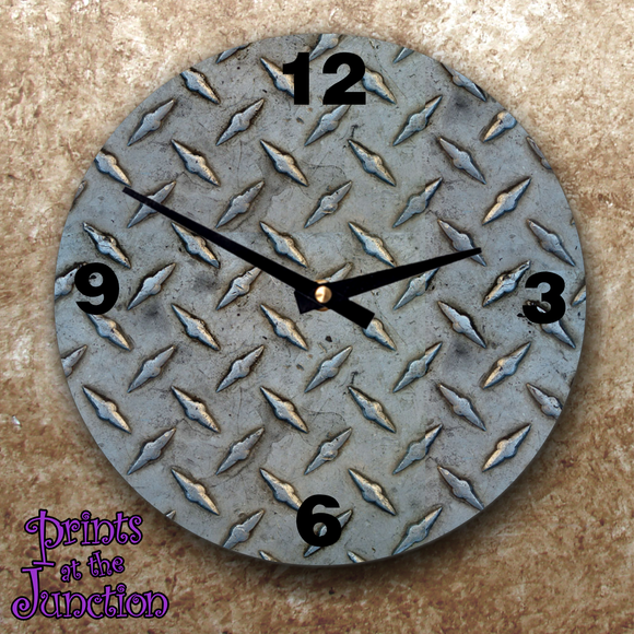 Steel Tread Plate Clock/ Steel Diamond Plate Photo Clock Gift/ Firefighter Wall Clock/ Man Cave Wall Clock/ Garage Wall Clock/ Gifts For Him