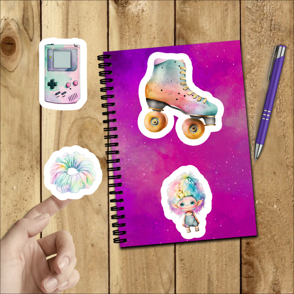 Retro 90s Pastel Stickers/ Nostalgic 80s, 90s Favorites Roller Skate Sticker Collection Laptop Decal, Planner, Journal Vinyl Sticker Pack