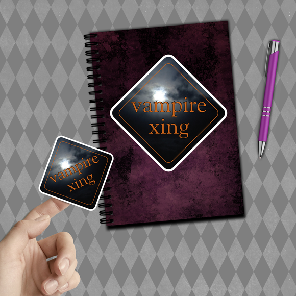 Halloween Stickers/ Caution Sign Vampire Crossing Laptop Decal, Planner, Journal Vinyl Stickers