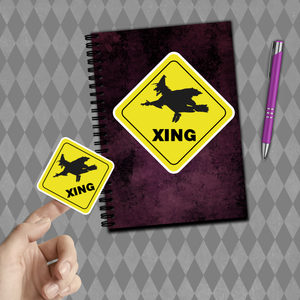 Halloween Stickers/ Caution Sign Funny Witch Crossing Laptop Decal, Planner, Journal Vinyl Stickers