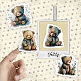 Teddy Bear Stickers/ Watercolor Vintage Bears And Flowers Sticker Collection Laptop Decal, Planner, Journal Vinyl Sticker Pack