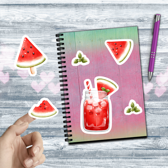 Watermelon Stickers/ Watercolor Summer Fruit Cocktail Sticker Collection Laptop Decal, Planner, Journal Vinyl Sticker Pack