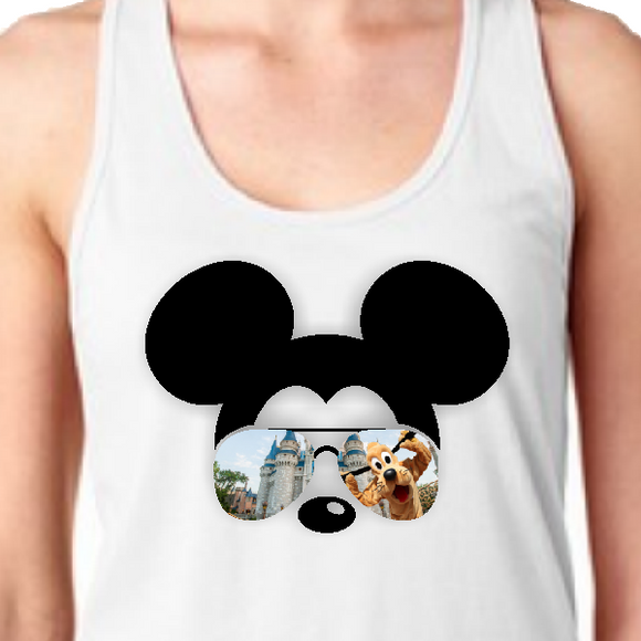 Mickey Mouse Sunglasses Tank Top/ Disney Cinderella’s Castle With Pluto Women’s Summer Tank Top/ Disney Vacation Mickey Silhouette Tank