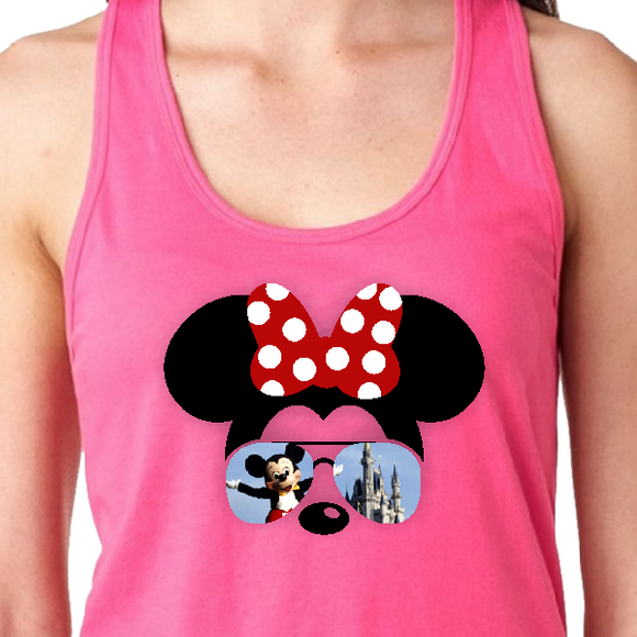 Minnie Mouse Sunglasses Tank Top/ Disney Cinderella’s Castle With Mickey Women’s Summer Tank Top/ Disney Vacation Minnie Bow Silhouette Tank
