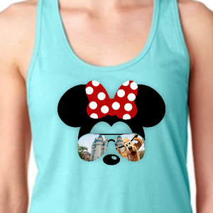 Minnie Mouse Sunglasses Tank Top/ Disney Cinderella’s Castle With Pluto Women’s Summer Tank Top/ Disney Vacation Minnie Bow Silhouette Tank