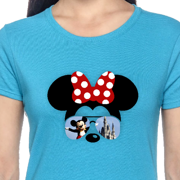 Minnie Mouse Sunglasses Shirt / Disney Cinderella’s Castle With Mickey Women’s Summer T-Shirt / Disney Vacation Minnie Bow Silhouette Top