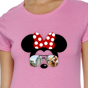 Minnie Mouse Sunglasses Shirt / Disney Cinderella’s Castle With Pluto Women’s Summer T-Shirt / Disney Vacation Minnie Bow Silhouette Top