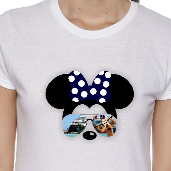Minnie Mouse Sunglasses Shirt / Disney Cruise Pluto Women’s Summer T-Shirt / Disney Vacation Minnie Bow Silhouette Top