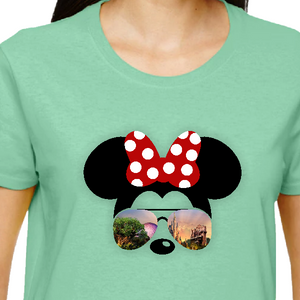Minnie Mouse Sunglasses Shirt / Disney World Parks Women’s Summer T-Shirt / Disney Vacation Minnie Bow Silhouette Top