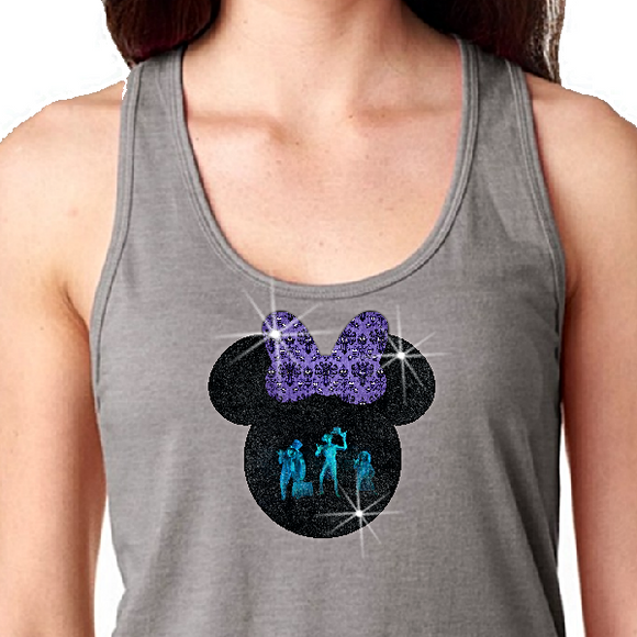 Haunted Mansion Hitchhiking Ghosts Glitter Tank Top/ Disney Minnie Mouse Glitter Tank/ Halloween Haunted Mansion Minnie Bow Vacation Tank