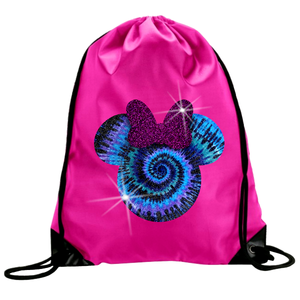 Minnie Mouse Tie Dye Glitter Backpack/ Disney Minnie Mouse Glitter Drawstring Bag/ Blue, Purple Tie Dye Minnie Bow Travel Park Bag