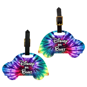 Disney Tie Dye Car Bag Tag/ Personalized Tie Dye Luggage Tag/ Disney Vacation Rainbow Car Shaped Travel Bag ID Tag