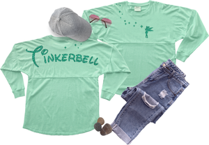 Tinkerbell Jersey/ Glitter Green Tinkerbell Spirit Shirt/ Fairy Glitter Sparkle Disney Vacation Oversized Jersey Top