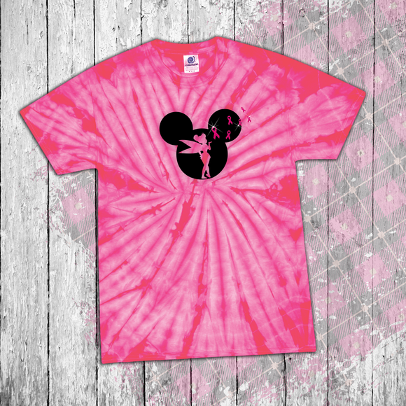 Disney Breast Cancer Awareness Tie Dye Shirt/ Mickey, Tinkerbell Glitter Pink Ribbon Breast Cancer T-Shirt/ I Wear Pink For Shirt