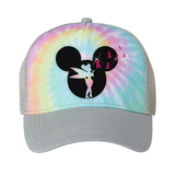 Disney Breast Cancer Awareness Tie Dye Hat/ Mickey, Tinkerbell Glitter Pink Ribbon Breast Cancer Adjustable Cap