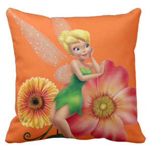 Disney Tinkerbell Pillow/ Disney Tinkerbell Fairy Room Décor/ Cute Tinkerbell On Flowers Throw Pillow Gift/ Bedroom Decoration Pillow