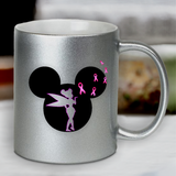Disney Breast Cancer Awareness Mug / Mickey, Tinkerbell Pink Ribbons Pearl Metallic Coffee Mug/ Disney Cancer Awareness Mickey Mug Gift